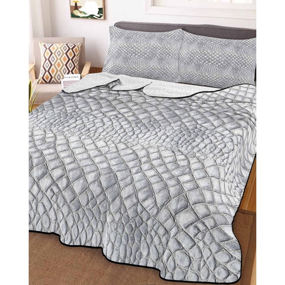 Animal Leather King Size Down Alternative Comforter, Lightweight Comforter Quilt Bedding Set with Pillow Shams Vintage Animal Textures Minimalist Gray All Seasons Bed Comforter Duvet Insert 96"x106"