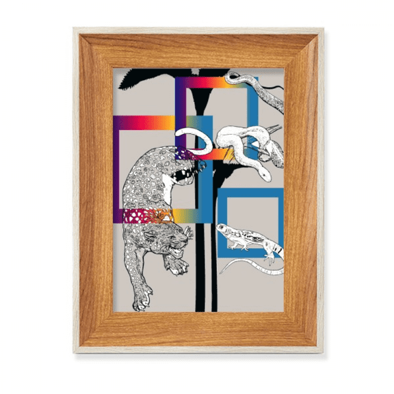 Animal Leopard Lizard Snake Pattern Desktop Wooden Photo Frame Display Picture Art Painting Multiple Sets