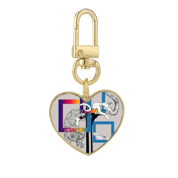 Animal Leopard Lizard Snake Pattern Gold Heart Keychain Metal Keyring Holder