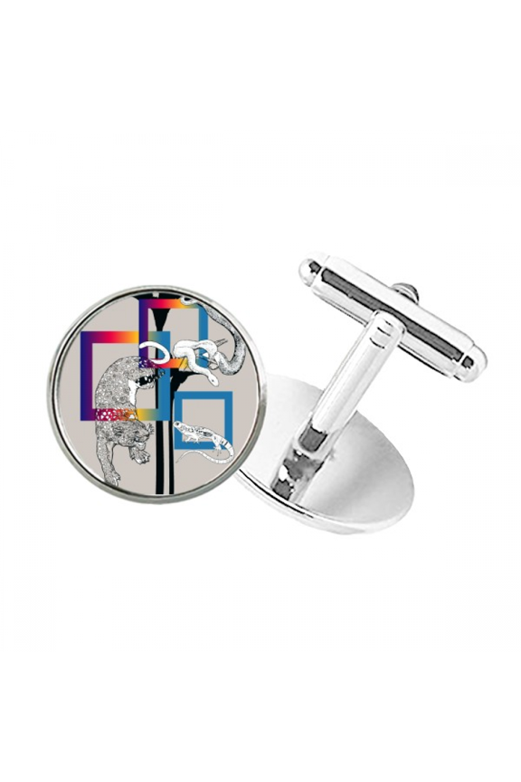 Animal Leopard Lizard Snake Pattern Round Button Cuff Clip Stud Cufflinks