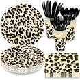 thumbnail image 1 of Animal Leopard Print Party Supplies Pack, Jungle Safari Cheetah Print Birthday Party Decorations Zoo Disposable Tableware, Animal Paper Plates Napkins Cups and Cutlery (Serves 24), 144 PCS, 1 of 9