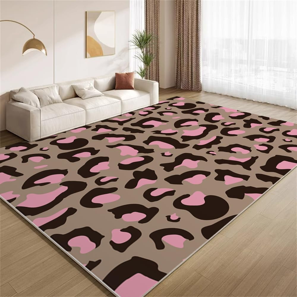 Animal Leopard Print Rug 5x6ft Area Rugs Vintage Pink Brown Rugs Soft ...