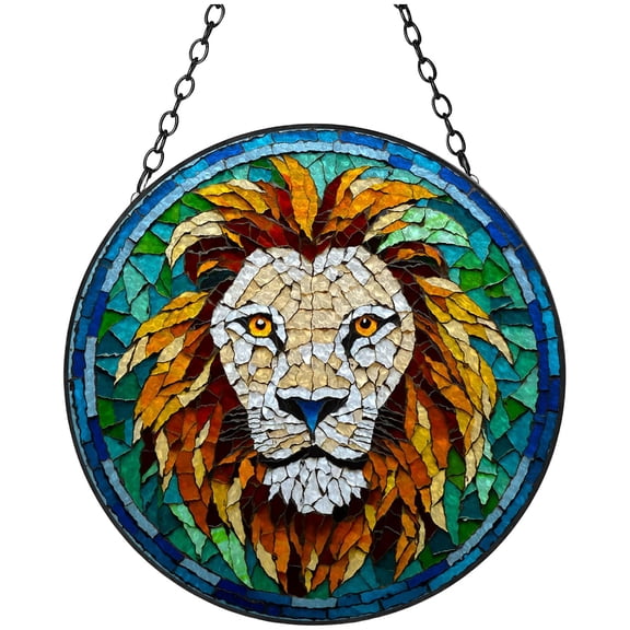 Animal Lion Stained Glass Suncatcher Handmade Window Hangings Colored Glass Suncatcher Crafts Kits for Indoor Garden Christmas Decoration 16x16cm(2)