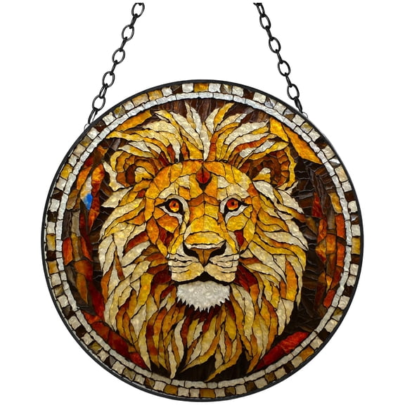 Animal Lion Stained Glass Suncatcher Handmade Window Hangings Colored Glass Suncatcher Crafts Kits for Indoor Garden Christmas Decoration 16x16cm(3)