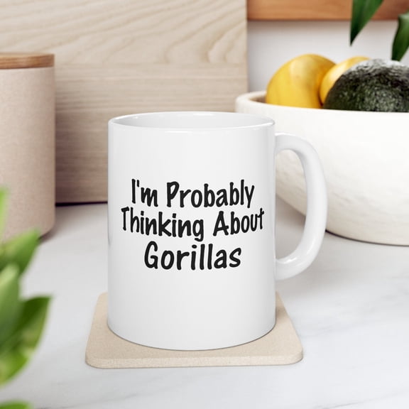 Animal Lover 11 oz Coffee Mug - Gorilla Design White Ceramic Gift