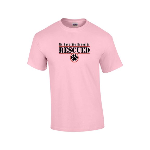 Animal Lover Short Sleeve T-shirt Favorite Breed is Rescued-Lightpink-Medium