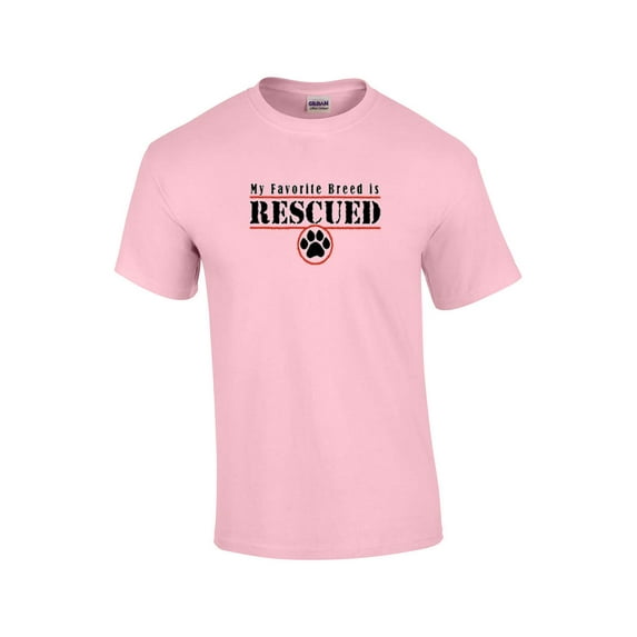 Animal Lover Short Sleeve T-shirt Favorite Breed is Rescued-Lightpink-XXL