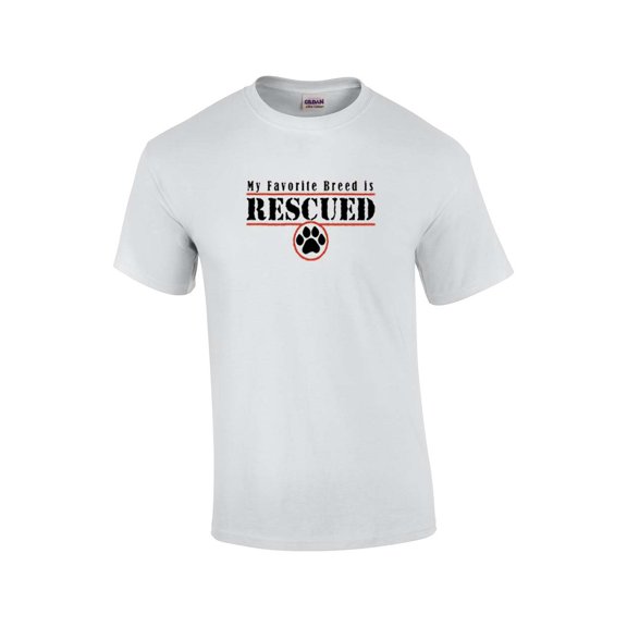 Animal Lover Short Sleeve T-shirt Favorite Breed is Rescued-White-Small
