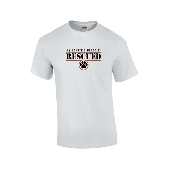 Animal Lover Short Sleeve T-shirt Favorite Breed is Rescued-White-XL