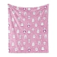 thumbnail image 1 of Animal Lover Soft Flannel Fleece Throw Blanket, Funny Animals on Pink Background with Stars and Little Hearts, Cozy Plush for Indoor and Outdoor Use, 60" x 80", Pale Pink Purple, by Ambesonne, 1 of 5