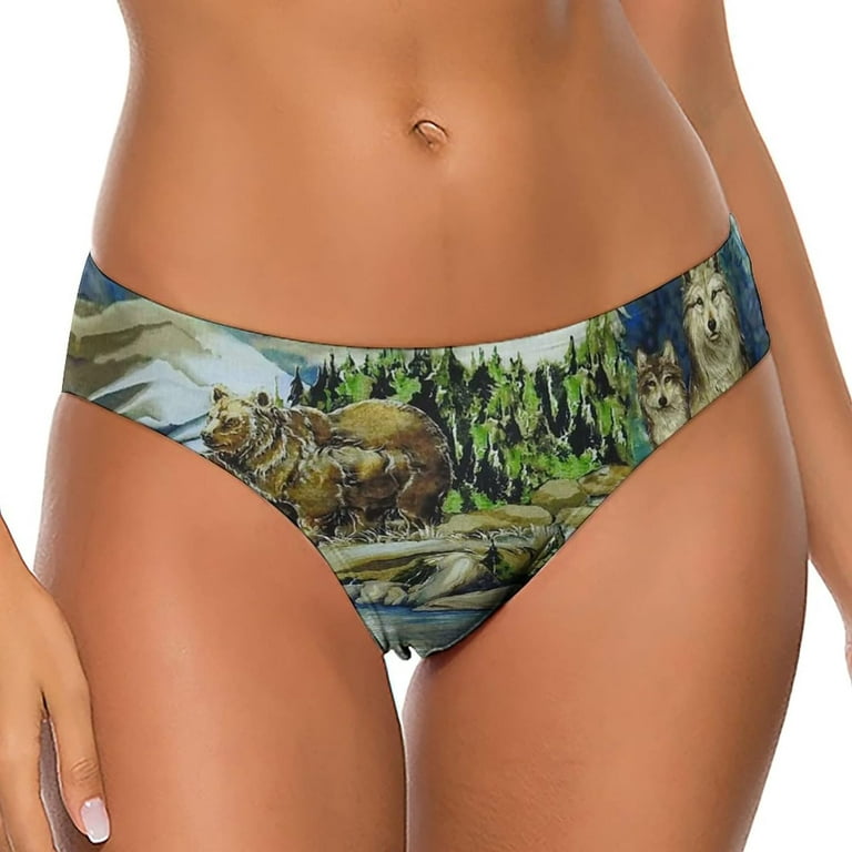 Animal Lovers with Bear Wolf Otter Women's Underwear Thongs Sexy Breathable  T-Back Panties 