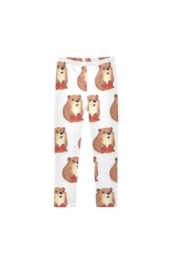 Animal Marmot Strawberry Printed Leggings Yoga Pants for in 4t to 10t