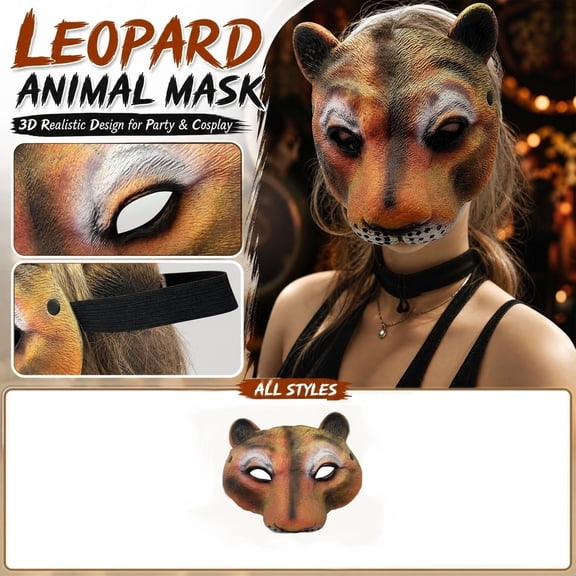 Animal Mask 10X8 Inch Adult Size Half Face Mask, Faux Texture Foam Wildcat Mask for Halloween Masquerade Party Event 1 Pack