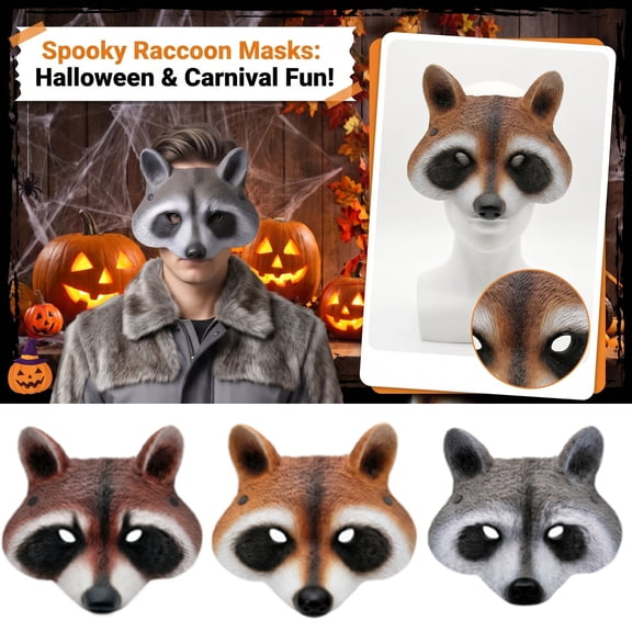 Animal Mask, Raccoon Mask, Masquerade Mask, Mask, 9X9 Inch Grey Rubber Mask, Designed As Full Face Cover for Party, Mask for Masquerade Party, Suitable for Trick Or Treat, Rave