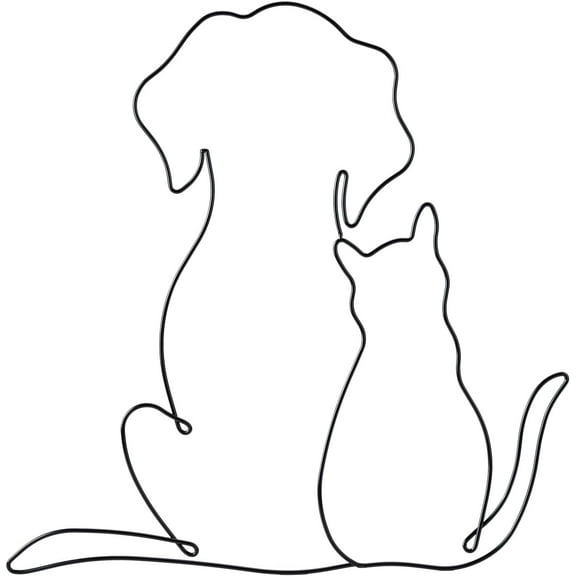 Animal Metal Wall Decor Iron Wire Cat Dog Wall Art Metal Abstract Line Minimalist Art Crafts Pet Animal Sculptures Signs for Living Room Bedroom Kitchen Office Wall Hanging Decor Black