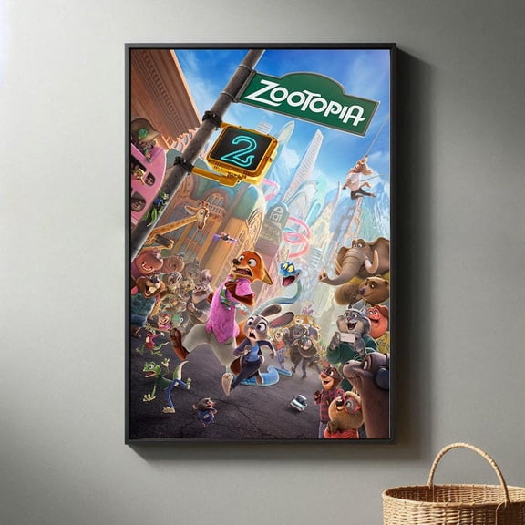 Animal Metropolis Zootopia Mammal City Minimalist Black and White Mid-Century Modern Wall Art, Unframed Poster