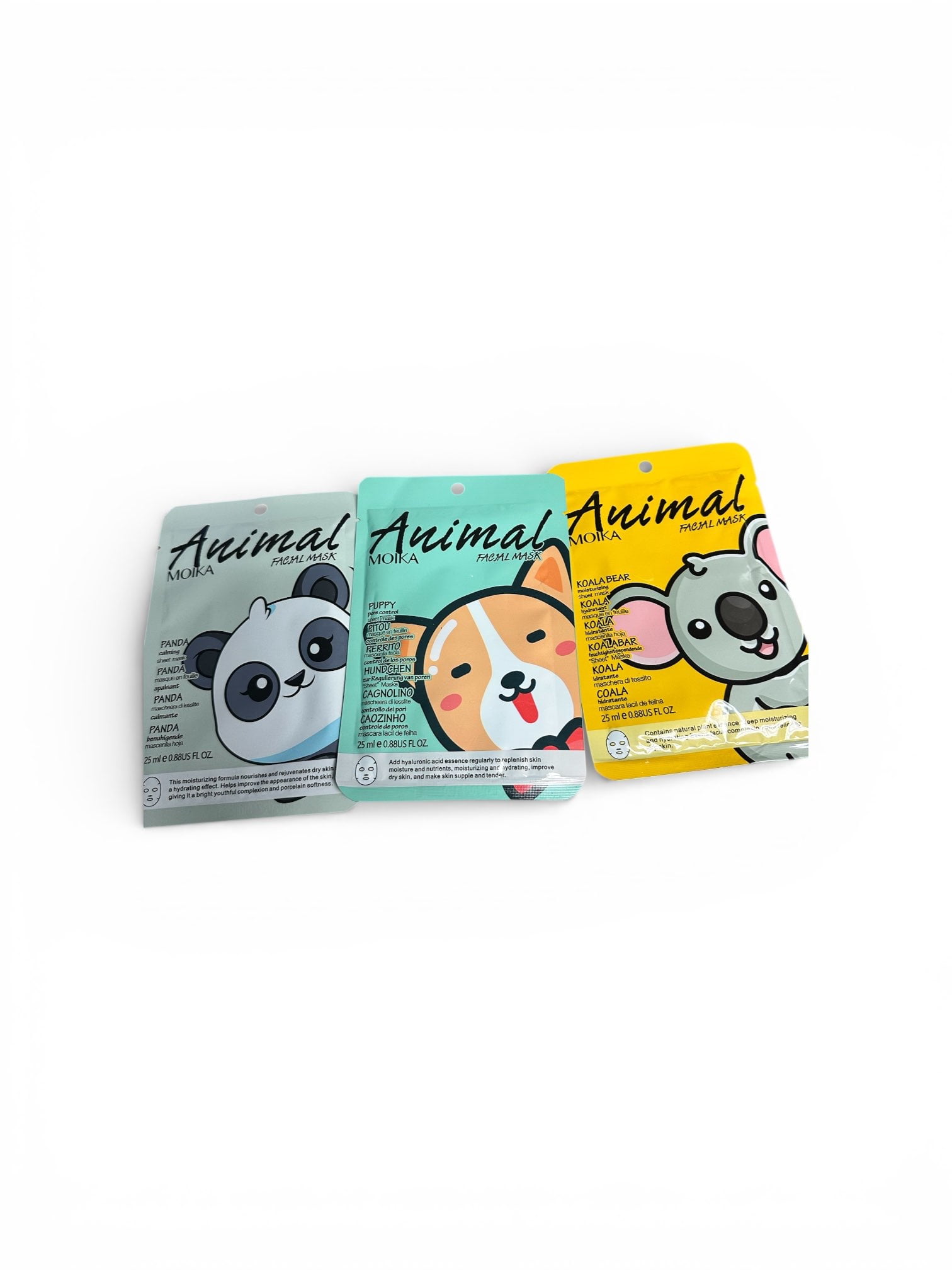 Animal Moika Facial Mask 3-Pack Calming Pore Control & Moisturizing Sheet Masks