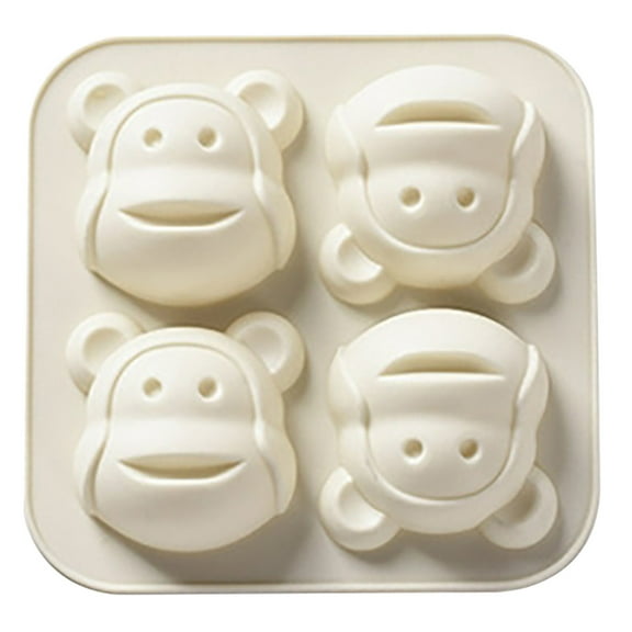 Animal Monkey Soap Molds Non-Stick Animal Jello Mold 4 Cavity Chocolate Candy Molds ,Monkey Molds for DIY Candy Cakes Cookies Ice Cube Fondant Pudding,White,