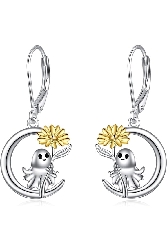 Animal Moon Earrings Fox/Panda/Cow/Koala/Bulldog/Axolotl 925 Sterling Silver Leverback Dangle Earrings Animal Jewelry Gift for Women