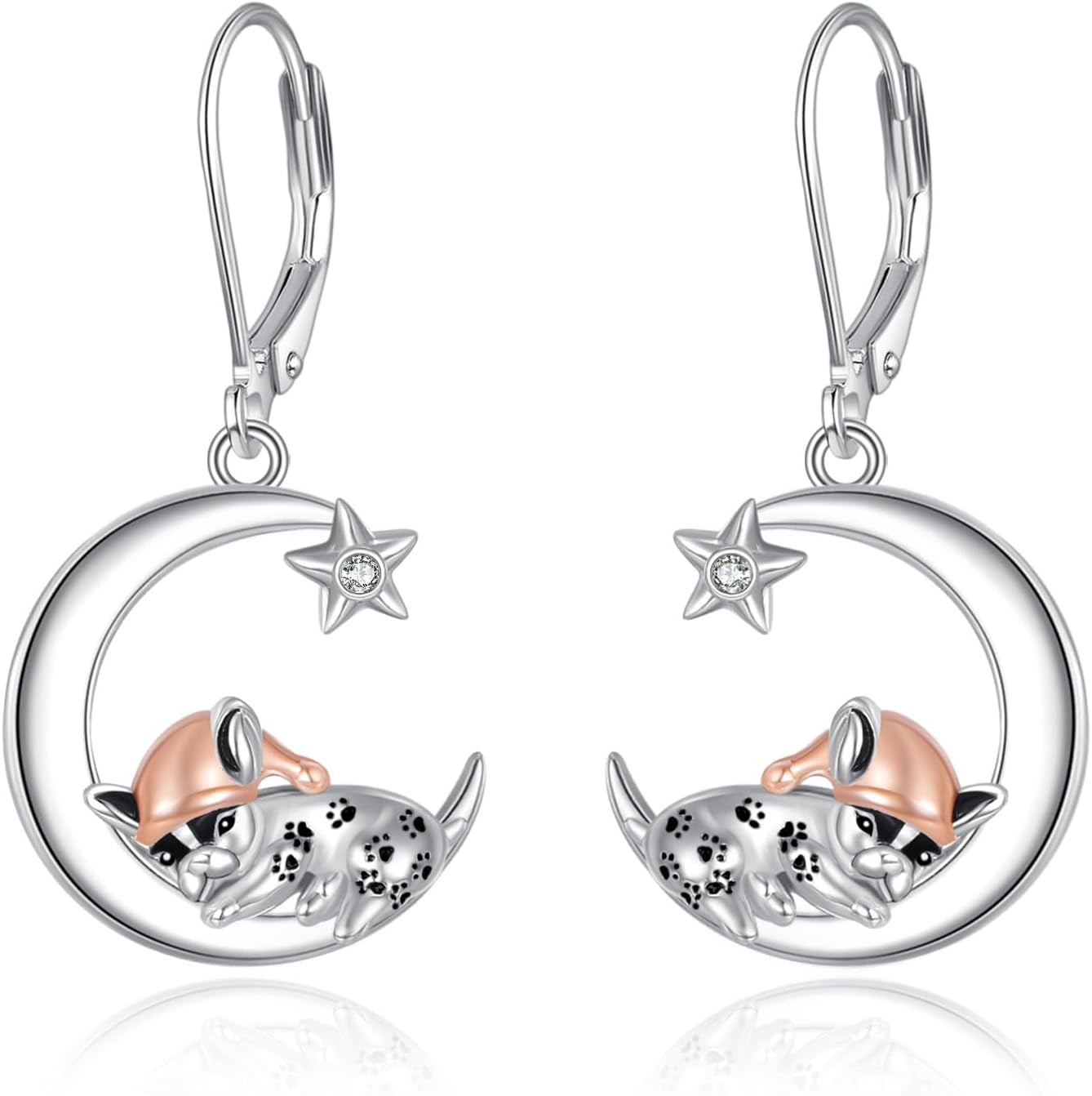 Animal Moon Earrings Fox/Panda/Cow/Koala/Bulldog/Axolotl 925 Sterling ...