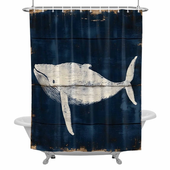 Animal Motif Bathroom Shower Curtain, Vintage Theme Whale Watercolor Waterproof Washable Soft Bath Curtain for Bathtub Decor with 12 Hooks&Grommet, 36x72 Inch