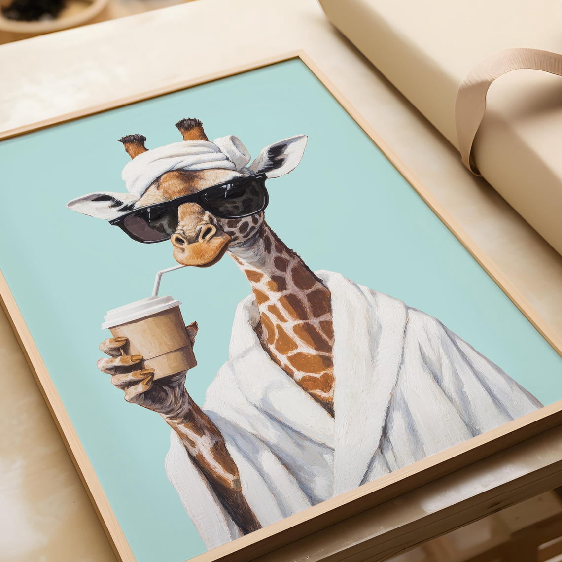 Simple Light Fall Background Animal Motif Giraffe Spa Light Blue Background Cool Wall Art, Living ...