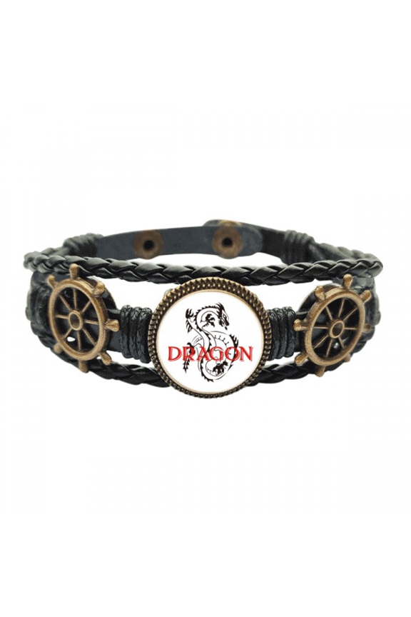 Animal Mythology Oriental Dragon Western Dragon Leather Braided Ocean Bracelet Wristband