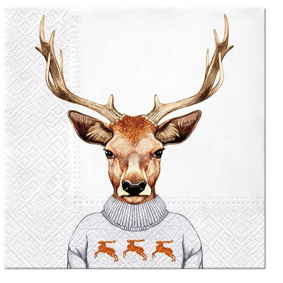 Animal Napkins for Decoupage KING OF FOREST 40pcs Lunch Napkins, Disposable Napkins Decorative, Decoupage Paper Napkins, Funny Napkins, Christmas Napkins, Deer Napkins