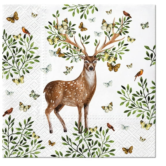 Animal Napkins for Decoupage FOREST ANTLERS 40pcs Lunch Napkins, Forest Animal Paper Napkins, Disposable Napkins Decorative, Decoupage Paper Napkins