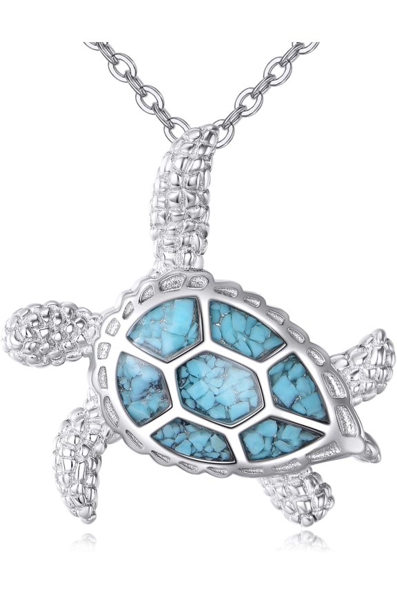 Animal Necklace 925 Sterling Silver Turquoise Horse/Hummingbird/Butterfly/Dragonfly/Phoenix/Turtle/Cowgirl Hat/Owl/Highland Cow/Cat Pendant Jewelry Gifts for Women Men