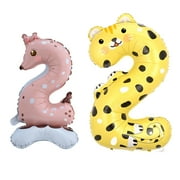 Animal Number 2 Balloons, Standing Foil 40inch Cartoon Giant Number 2 Balloons, Cute Animal 2nd Birthday Balloons for Kids Two Wild Jungle Safari Party 2nd Birthday Decorations