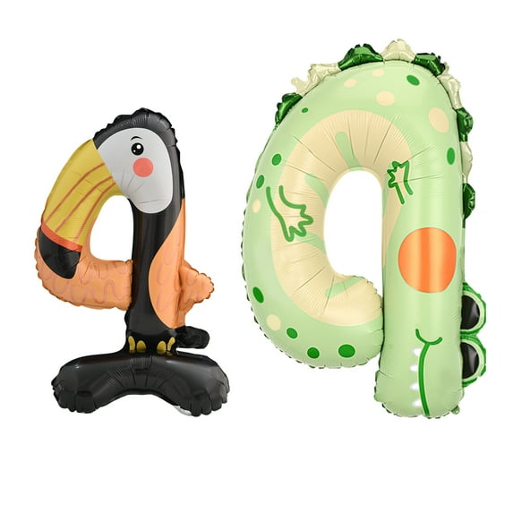 Animal Number 4 Balloons, Standing Foil 40inch Cartoon Giant Number 4 Balloons, Cute Animal 4th Birthday Balloons for Kids Wild Jungle Safari Party 4th Birthday Decorations