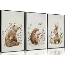 Animal Nursery Canvas Wall Art Cute Neutral Jungle Safari Painting Picture Wall Decor Baby Watercolor Bear hedgehog Rabbit Poster Print Artwork for Baby Children's Room Bedroom Home Decoration