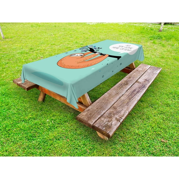 Animal Outdoor Tablecloth, Cartoon Design Print Sloth with a Flirty Quote 'So You Come Here Often' Color Image, Decorative Washable Fabric Picnic Table Cloth, 58 X 84 Inches,Multicolor, by Ambesonne