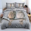 Animal Owl Duvet Cover Set /King Size Cute Taupe Owl Bedding Set for