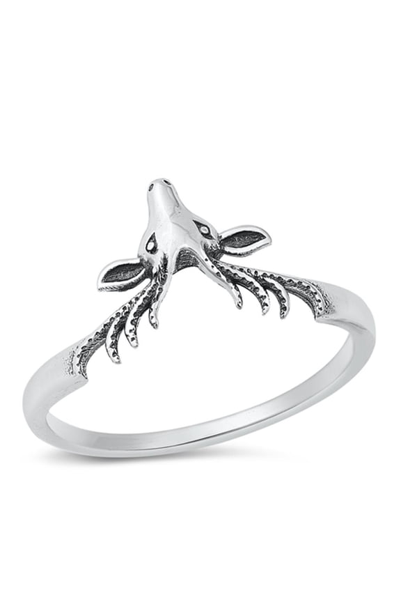 Animal Oxidized Deer Buck Ring .925 Sterling Silver Band Jewelry Female Male Unisex Size 4