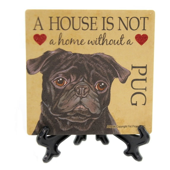 Animal Pug Black Home Stone Cork Back Coaster Easel 24657