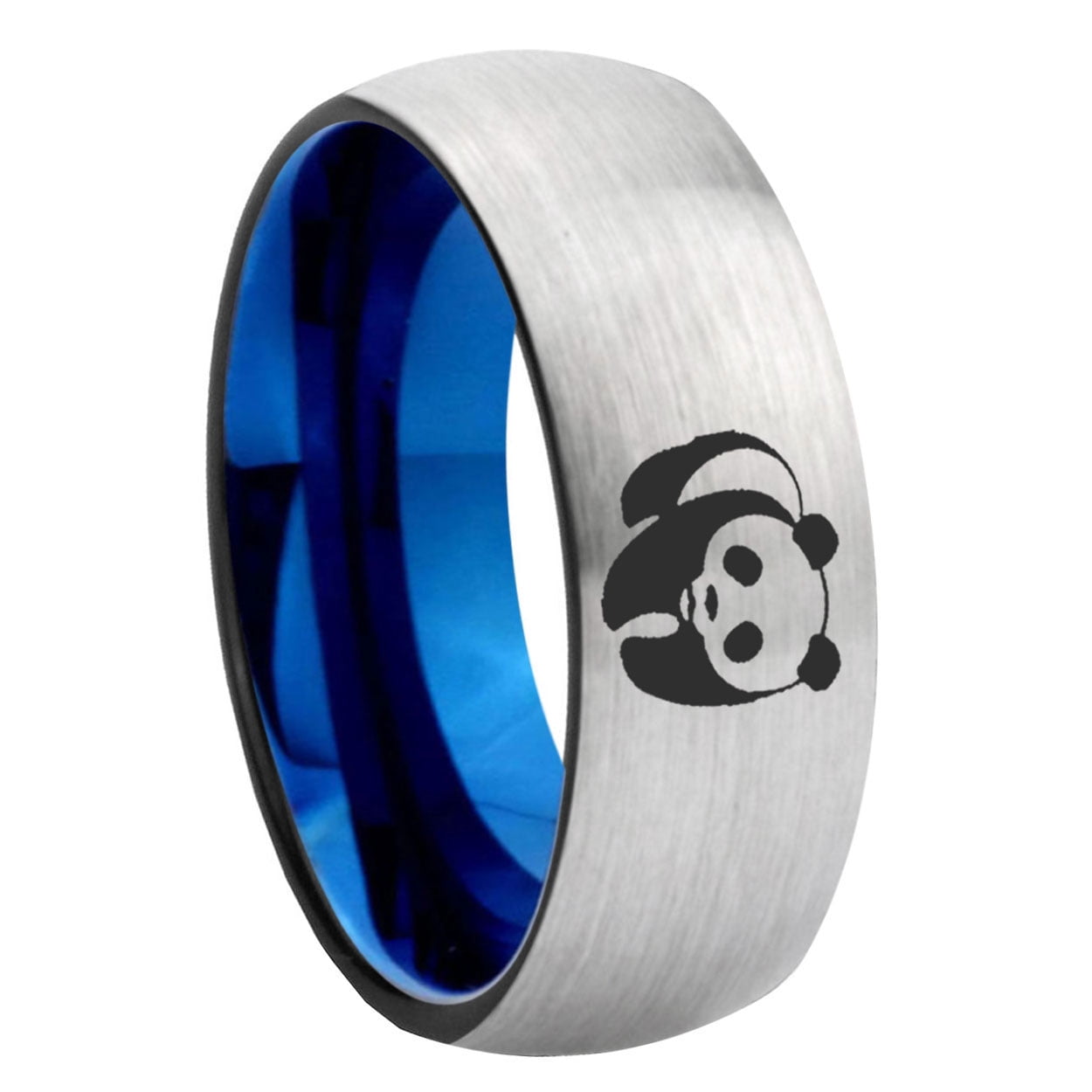 Pandi Rind Animal Panda 8MM Dome Gray and Blue Tungsten Carbide Ring - Walmart.com