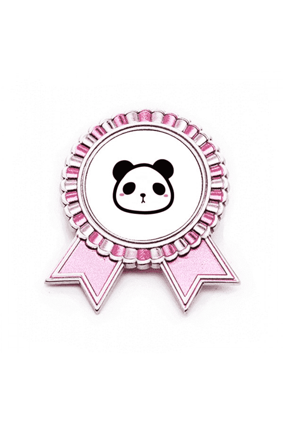 Animal Panda Round Plush Lovely Cat Badge Brooch Pin Pink Winner Award Medal