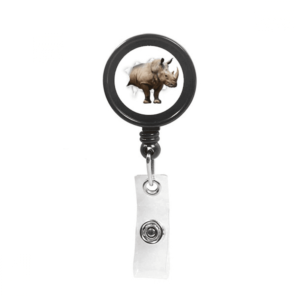 Animal Paper Break Shocks Rhinoceros Retractable Keychain Badge Holder ID Badge