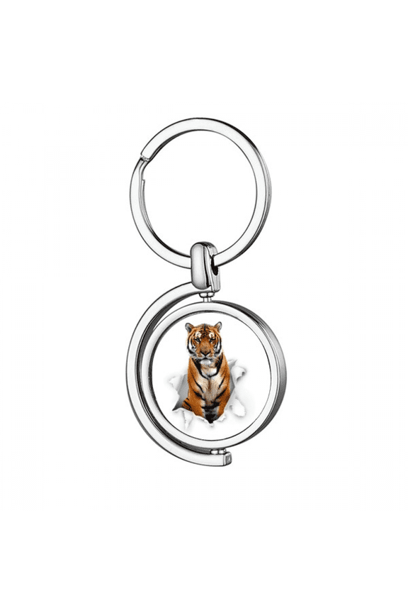Animal Paper Breaks Shock Tigers Rotating Keychain Metal Keyring Holder