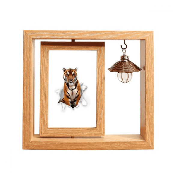 Animal Paper Breaks Shock Tigers Wooden Rotating Picture Photo Frame 4x6