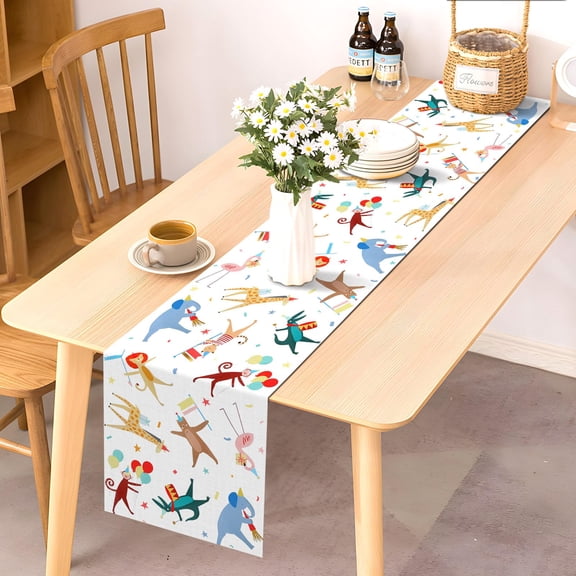 Animal Parade Table Runner Jungle Theme Birthday Party Kitchen Dining Room Home Decor 13x72 Inch