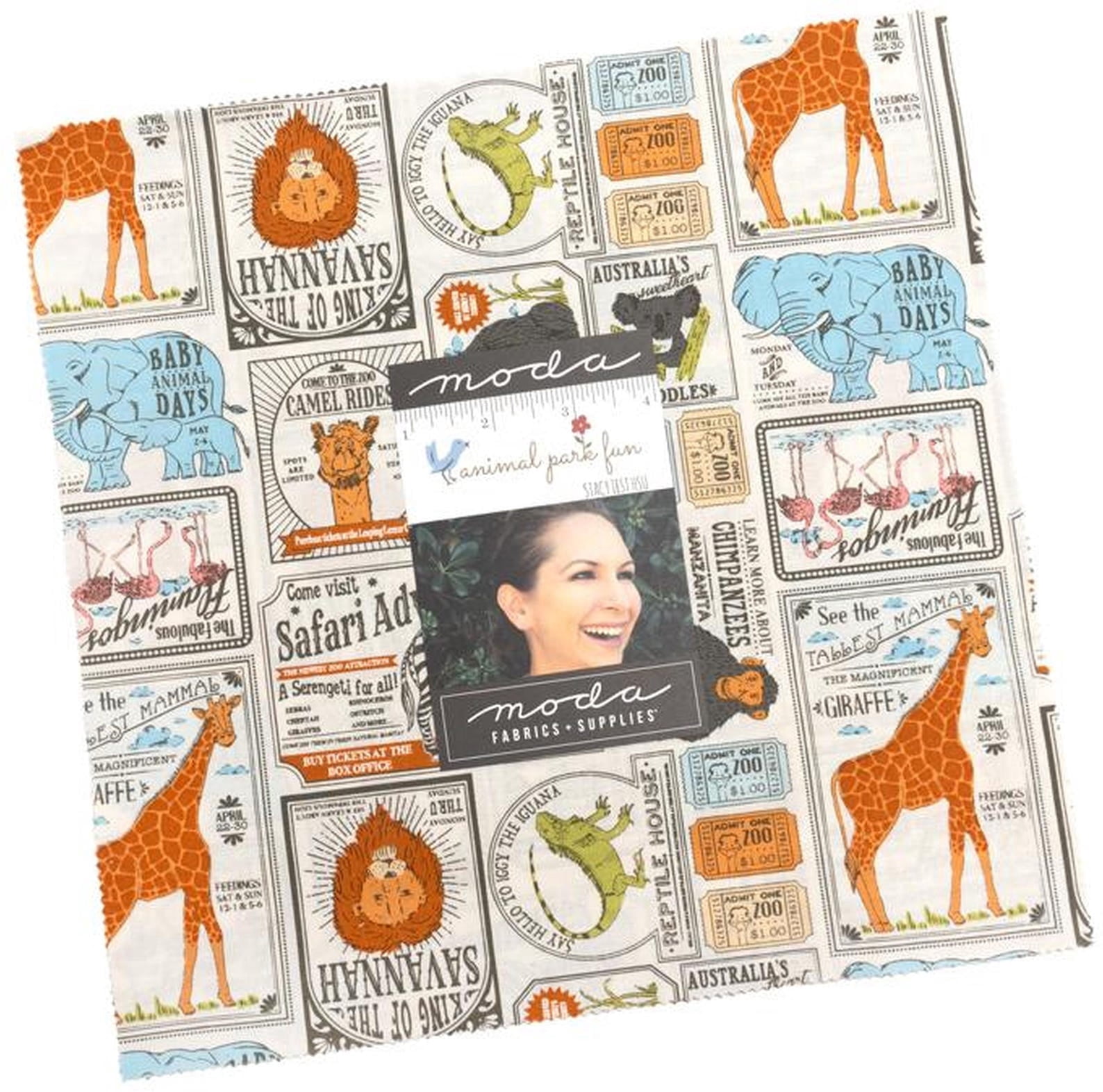 Moda Fabrics Animal Park Fun Layer Cake by Stacy Iest Hsu 10-inch Precut Fabric Squares (42 pcs)