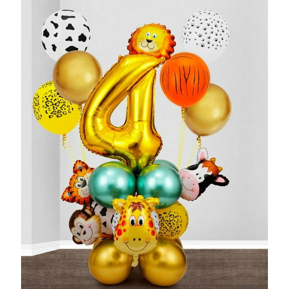 Animal Party Set Balloon Big Number Combination jungle balloons Birthday Decoration (No. 4) 26pcs - 1 Set