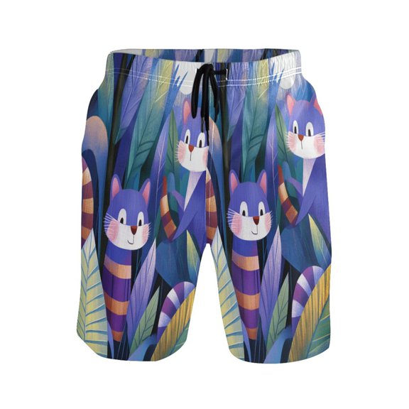 Animal Pattern Large Size Men's Lightweight Beach Shorts with Mesh Lining, Quick Dry