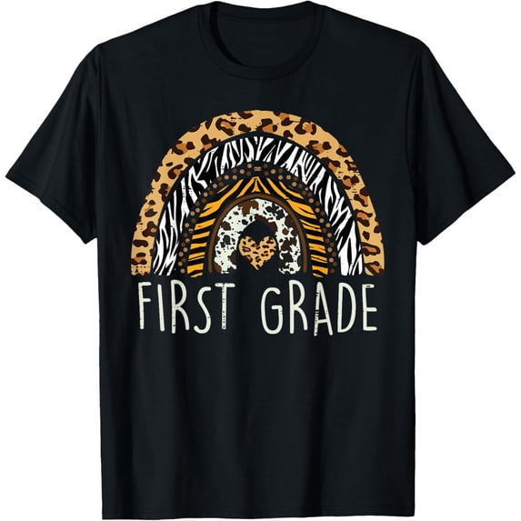 Animal Pattern Rainbow 1st Grade First Day Of School Teacher T-Shirt
