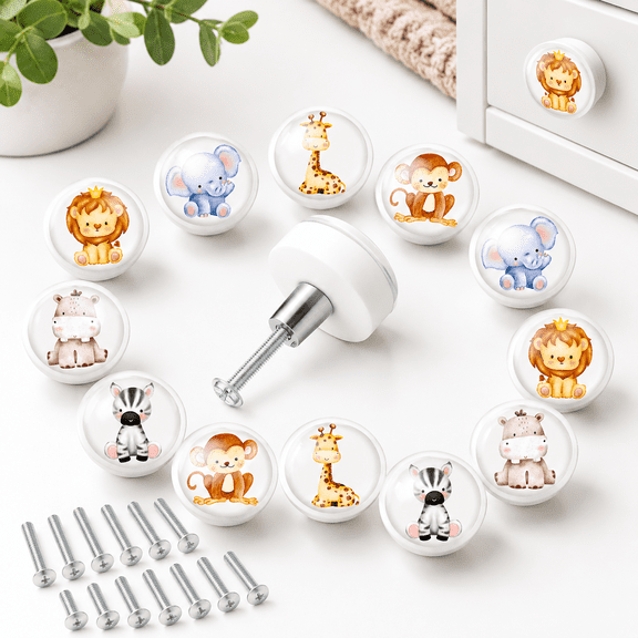 Animal Pattern Silicone Drawer Knobs, Set of 12 Safari Jungle Cabinet Pulls