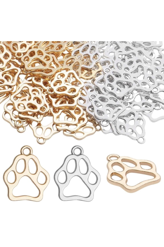 Animal Paw Charms, 100pcs Print Pendant for Dog Bear Cat Jewelry Making, Bracelet Necklace DIY Crafts