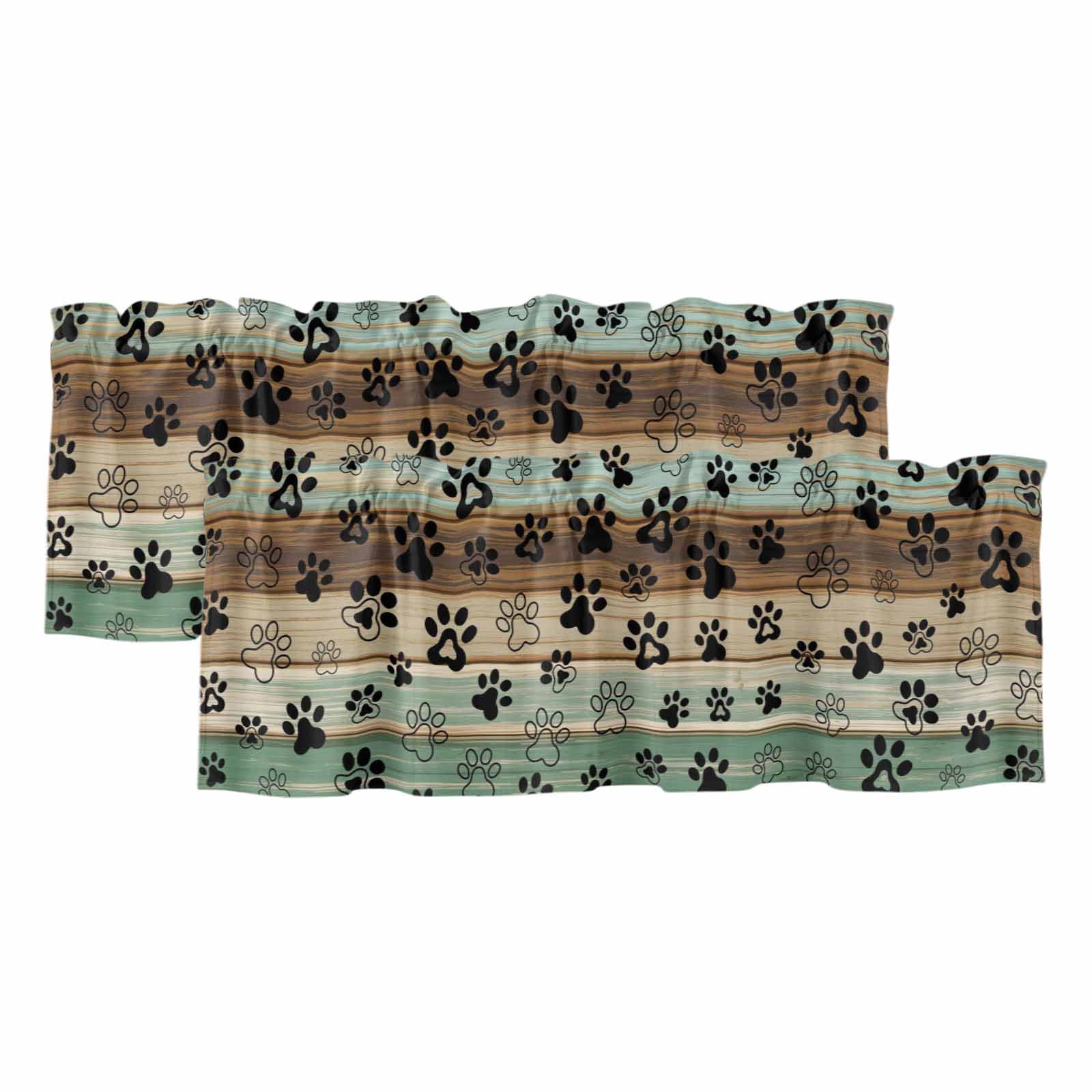 Animal Paw Print 2 Panels Kitchen Valance, Dog Claws Pattern Brown ...